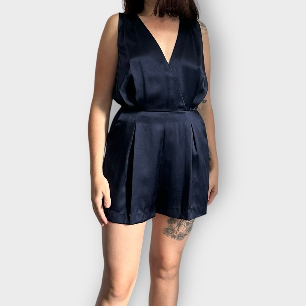L’Agence Silk Navy Plunge Neckline Romper - Picture 2 of 7